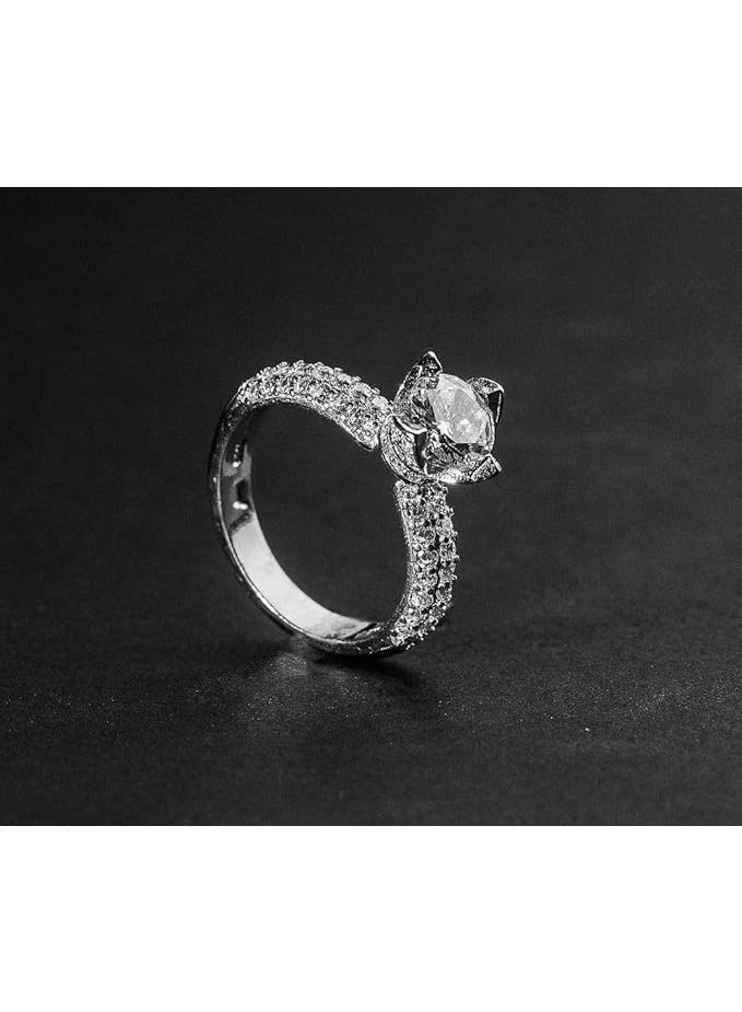 925 Italian Silver Ring White Gold Plated. - Image 1